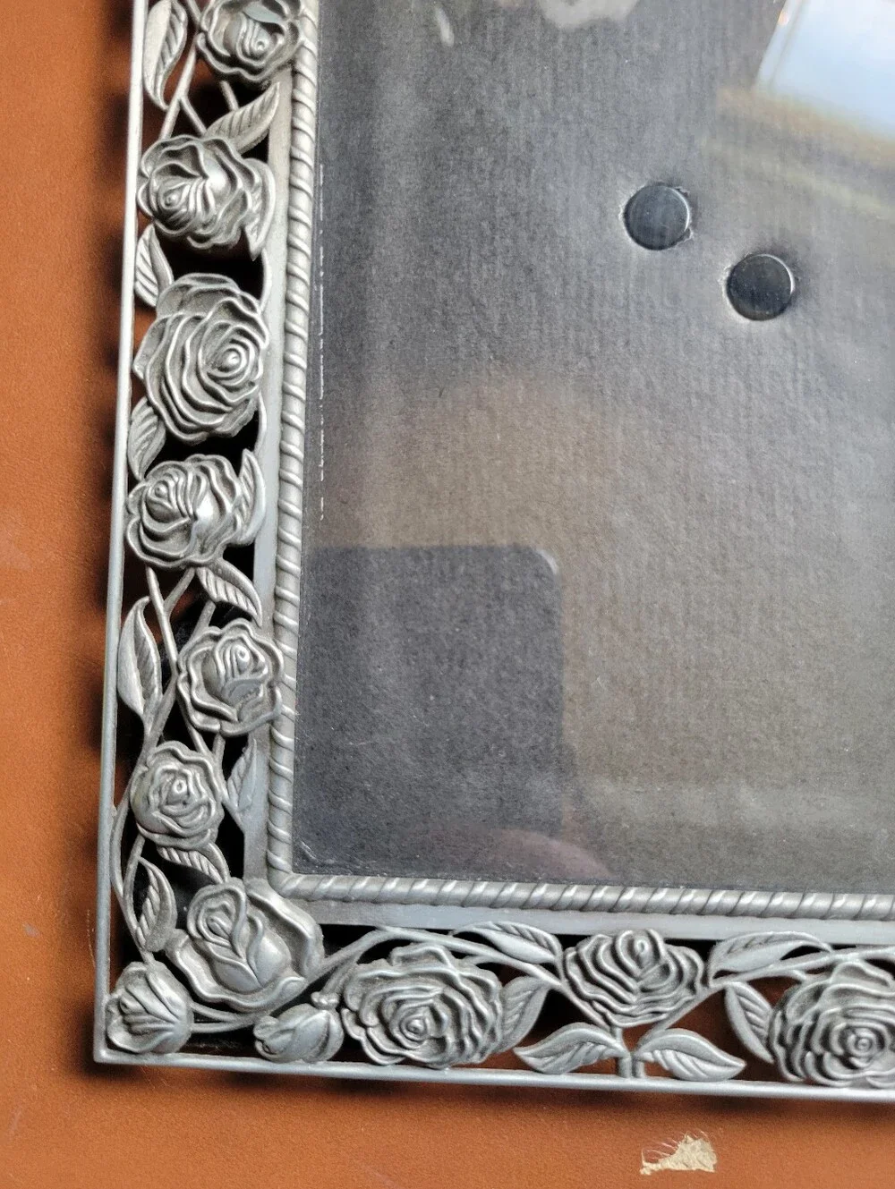 Pewter Roses Malden Picture Frame 4x6 Silver Tone Black Velvet Backing